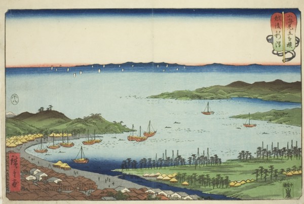 Niigata in Echigo Province (Echigo Niigata), from the series "Wrestling Matches between..., 1858. Creator: Ando Hiroshige.