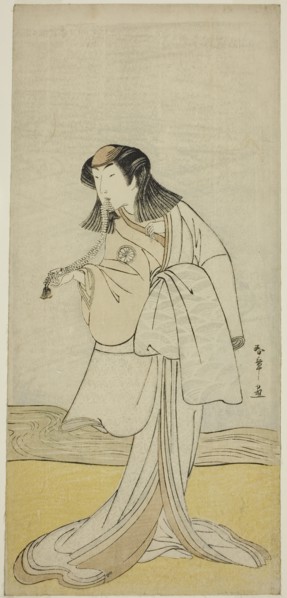 The Actor Segawa Kikunojo III as Miura no Katagai Disuigsed as the Nun Narukami, in the..., c. 1780. Creator: Shunsho.