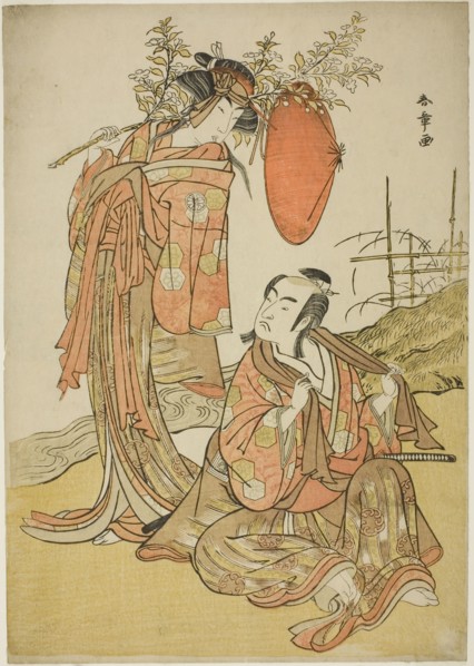 The Actors Ichikawa Monnosuke II and Segawa Kikunojo III as the Lovers Seijuro (right)..., c. 1781. Creator: Shunsho.