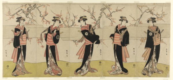 The Actors Segawa Kikunojo III as Karigane Obun, Nakayama Tomisaburo I as An no Oyasu..., c. 1792. Creator: Shunsho.