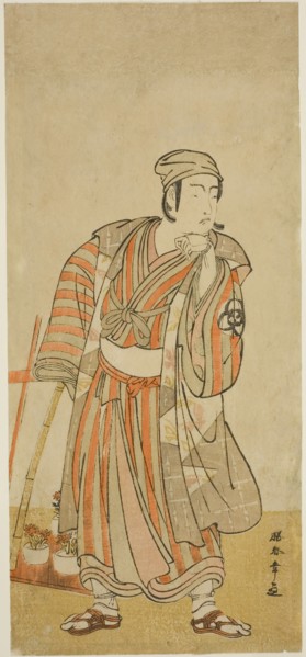 The Actor Bando Mitsugoro I as Taira no Tadamori Disguised as a Potted-Plant Seller in..., c. 1776. Creator: Shunsho.