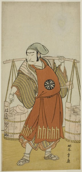 The Actor Nakamura Nakazo I as Nagasaki Kageyuzaemon Disguised as Gorohachi the Sake Se..., c. 1776. Creator: Shunsho.
