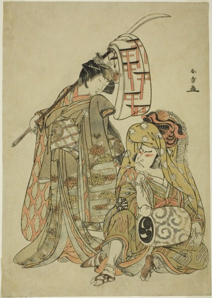 The Actors Nakamura Nakazo I as Onmaya Kisanda Dressed as Kakubei the Lion Dancer (Kaku..., c. 1777. Creator: Shunsho.