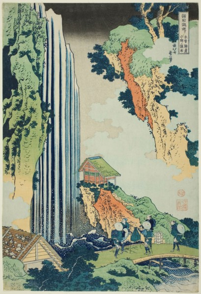 Ono Falls on the Kisokaido (Kisokaido Ono no bakufu), from the series "A Tour of Water..., c. 1833. Creator: Hokusai.