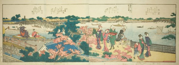Pages from the illustrated book "Panoramic Views along the Banks of the Sumida...,1801,1804, or 806. Creator: Hokusai.