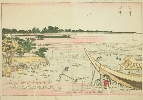 Low Tide at Shinagawa (Shinagawa shiohi), from the illustrated book "Picture Book of..., c. 1802. Creator: Hokusai.