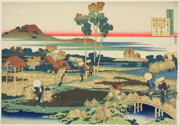 Tenji Tenno (The Emperor Tenji), first poet in the series One Hundred Poems by One..., c. 1835/36. Creator: Hokusai.