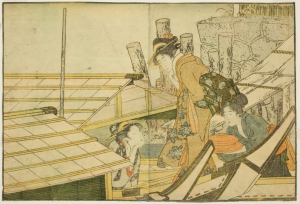 Embarking on Pleasure Boats in Summer, from the illustrated book "Picture Book: Flowers of..., 1801. Creator: Kitagawa Utamaro.