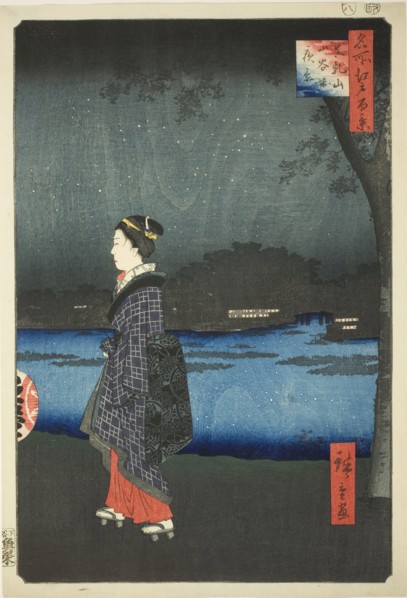 Night View of Matsuchi Hill and the San’ya Canal (Matsuchiyama San’yabori yakei), from the..., 1857. Creator: Ando Hiroshige.