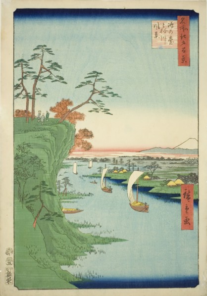 View of Konodai and the Tone River (Konodai Tonegawa fukei), from the series "One Hundred...,1856. Creator: Ando Hiroshige.