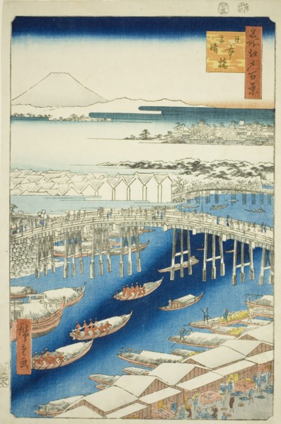 Clear Weather After Snow at Nihon Bridge (Nihonbashi yukibare), from the series "One..., 1856. Creator: Ando Hiroshige.