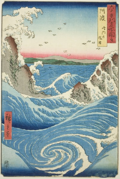 Awa Province: Naruto Whirlpools (Awa, Naruto no fuha), from the series "Famous Places..., 1855. Creator: Ando Hiroshige.