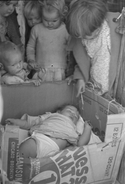 Children of migrant families in the nursery school, Kern migrant camp, California, 1936. Creator: Dorothea Lange.