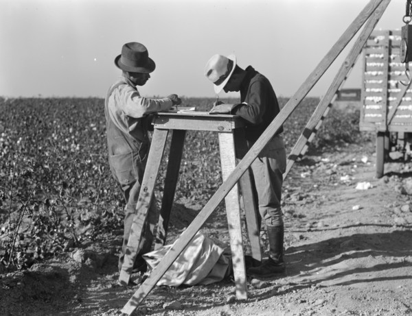 Cotton checkers, San Joaquin Valley, California, 1936. Creator: Dorothea Lange.