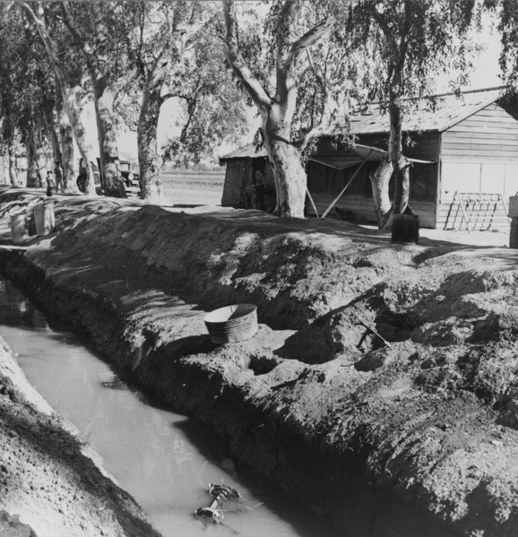 Ditch bank housing for Mexican field workers, Imperial Valley, California, 1937. Creator: Dorothea Lange.