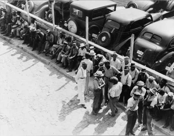 Part of the daily lineup outside the State Employment Service OfficeMemphis, Tennessee, 1938. Creator: Dorothea Lange.