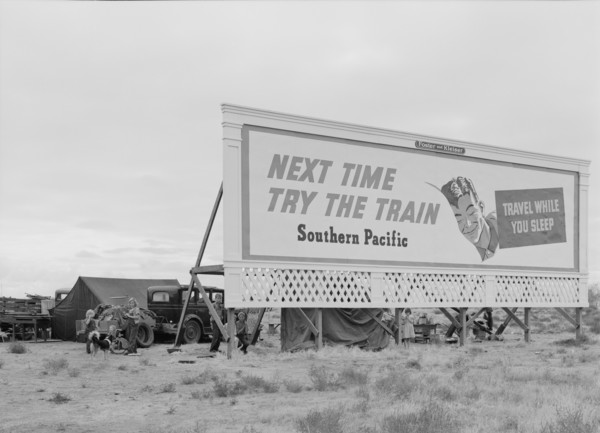Three families camped on the plains along US 99 in California, 1938. Creator: Dorothea Lange.
