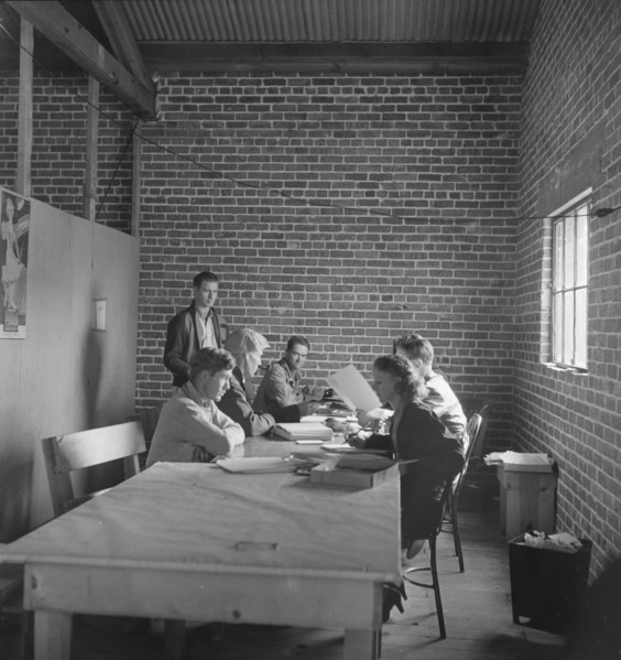 Bakersfield, California Applications for "grants" during cotton pickers' strike, 1938. Creator: Dorothea Lange.