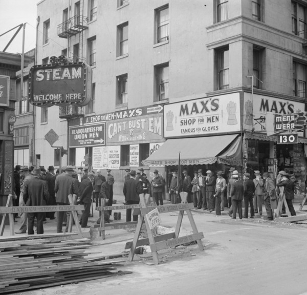 General view of army and crowds, Salvation Army, San Francisco, California, 1939. Creator: Dorothea Lange.