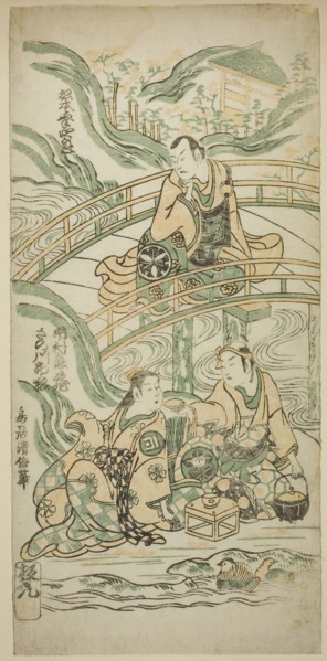 The Actors Matsumoto Koshiro II as Kumasaka Chohan, Ichimura Kamezo I as Ise no Saburo, an..., 1749. Creator: Torii Kiyonobu II.