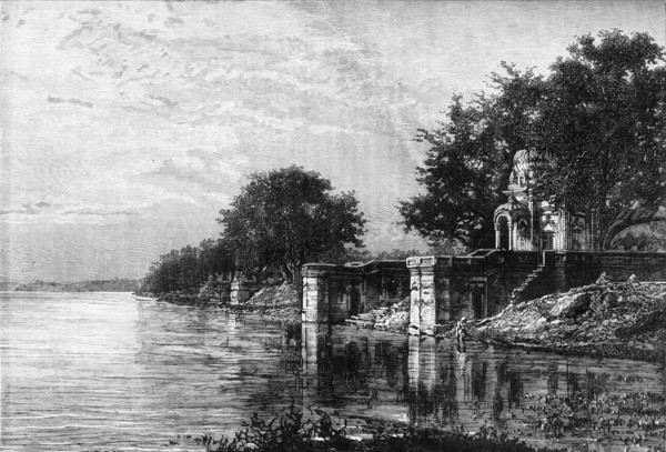 'View of the Suttee Chaora-Ghat, of Broad Staircase of Funerals, on the Ganges at Cawnpore', c1891. Creator: James Grant.