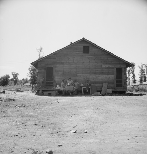 Home of family living in Sumac Park, shacktown community...Yakima, Washington, 1939. Creator: Dorothea Lange.
