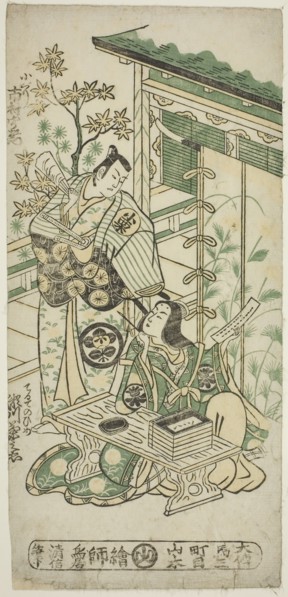 The Actors Ichimura Uzaemon VIII as Oguri Hangan and Segawa Kikunojo I as Terute no Mae in..., 1747. Creator: Torii Kiyonobu II.