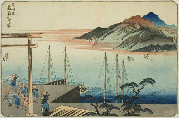 Miya, Kuwana, Yokkaichi, and Ishiyakushi, from the series "Famous Places on the Fifty..., c.1830/35. Creator: Utagawa Kuniyoshi.