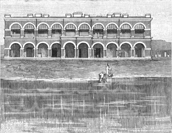 ''New Hospitals in India; Hospital and Dispensary built by the Maharajah of Dharbunga', 1888. Creator: Unknown.