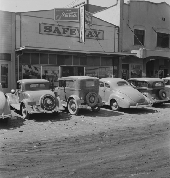 Looking down main street of a frontier..., Tulelake, Siskiyou County, California, 1939. Creator: Dorothea Lange.