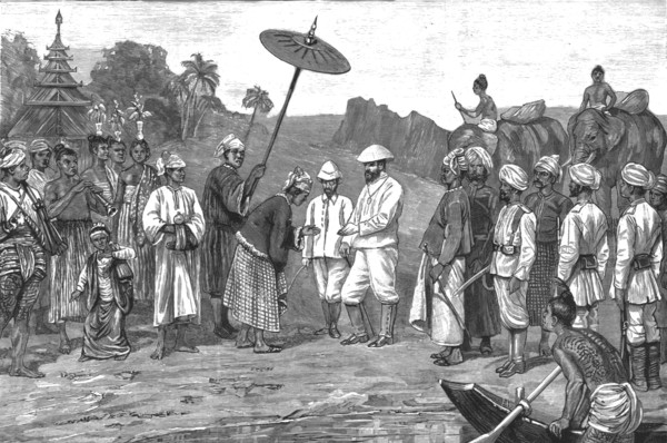 ''With the Chins in Upper Burma, Major Raikes receiving the Sawbwa of Kale', 1888. Creator: Unknown.