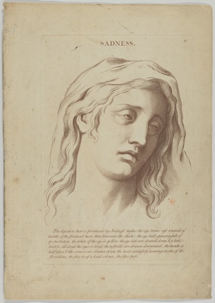 Sadness (from Heads Representing the Various Passions of the Soul; as they are Expressed i..., 1765. Creator: Anon.