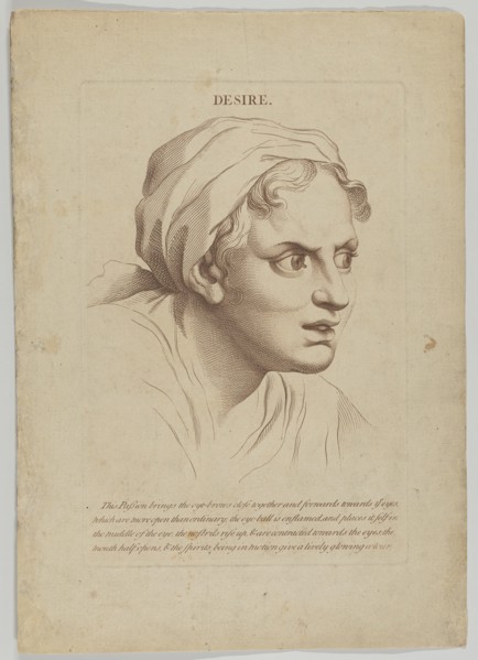 Desire (from Heads Representing the Various Passions of the Soul; as they are Expressed in..., 1765. Creator: Anon.