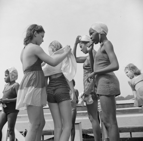 The end of a swimming period, Camp Christmas Seals, Haverstraw, New York, 1943. Creator: Gordon Parks.