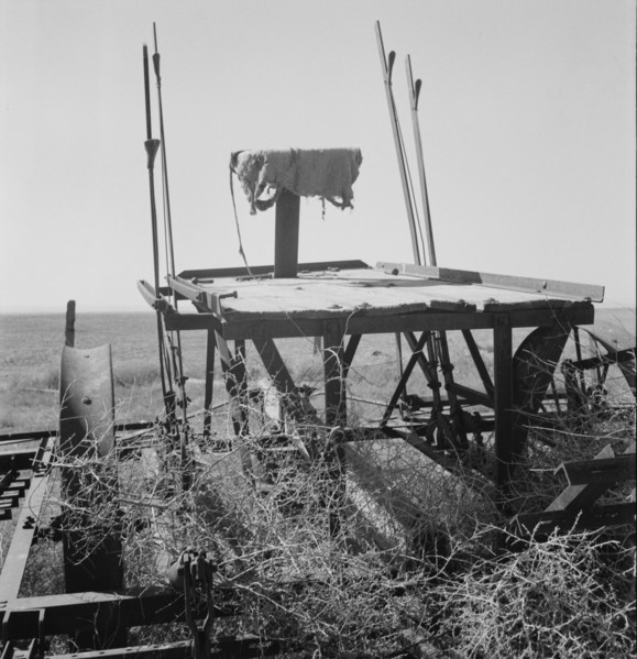 Possibly: Farm machinery left on abandoned dry land farm in Columbian Basin, Washington, 1939. Creator: Dorothea Lange.