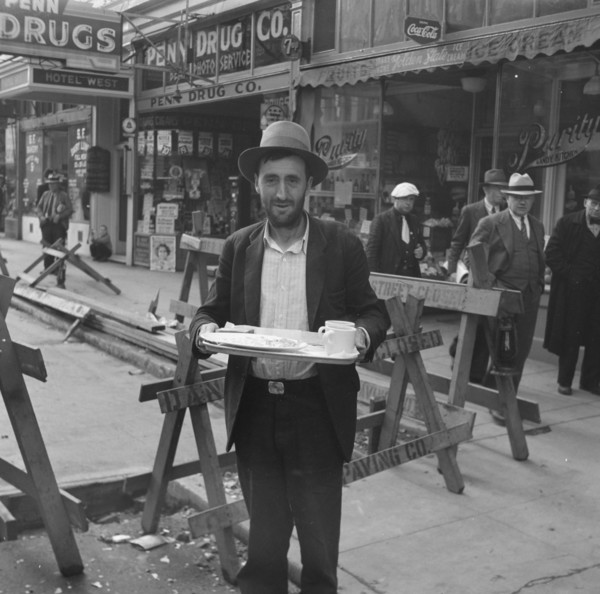 In the neighborhood where the Salvation Army operates, Salvation Army, San Francisco, CA , 1939. Creator: Dorothea Lange.
