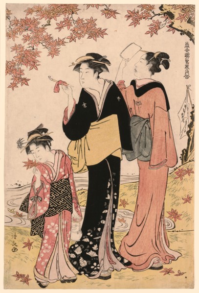 Beauties Under a Maple Tree, from the series "A Collection of Contemporary Beauties..., c. 1784. Creator: Torii Kiyonaga.