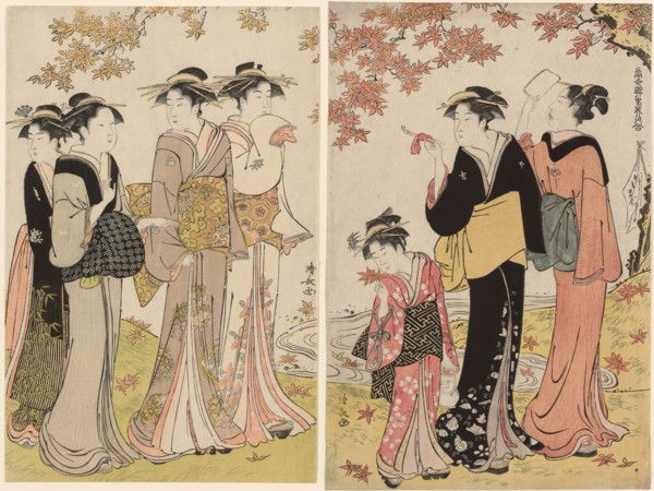 Beauties Under a Maple Tree, from the series "A Collection of Contemporary Beauties of..., c. 1784. Creator: Torii Kiyonaga.