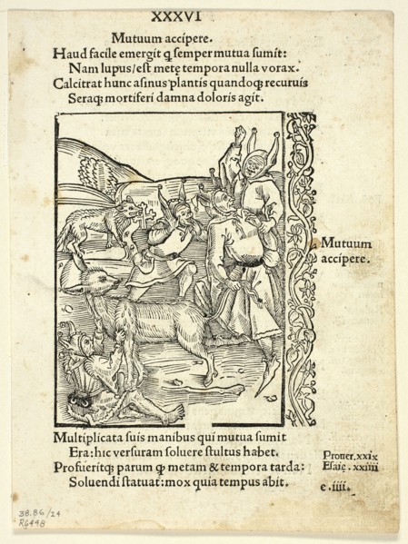 Raising Loans from Navis Stultifera (Ship of Fools), Plate 24 from Woodcuts from...1929. Creators: Master of the Bergmann Press, Johann Bergmann von Olpe, Sebastian Brant, Wilhelm Ludwig Schreiber.