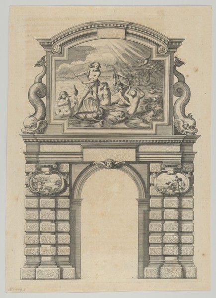 Triumphal arch, from 'Éloges et discours sur la triomphante réception du Roy en sa ville d..., 1629. Creator: Melchior Tavernier.