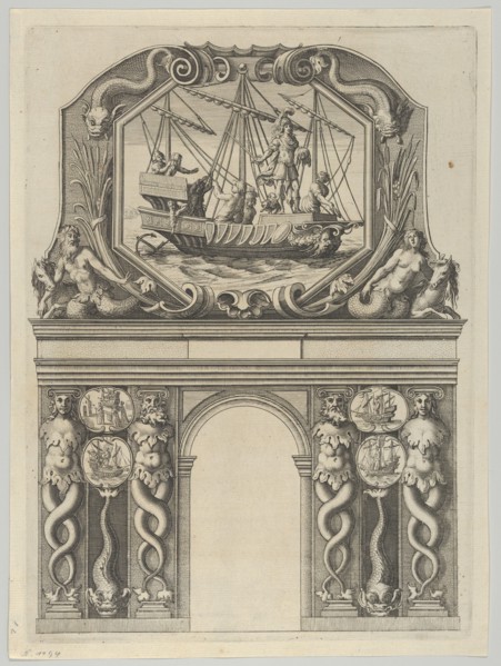 Triumphal arch, from 'Éloges et discours sur la triomphante réception du Roy en sa ville d..., 1629. Creator: Melchior Tavernier.