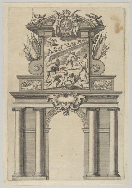 Triumphal arch, from 'Éloges et discours sur la triomphante réception du Roy en sa ville d..., 1629. Creator: Melchior Tavernier.