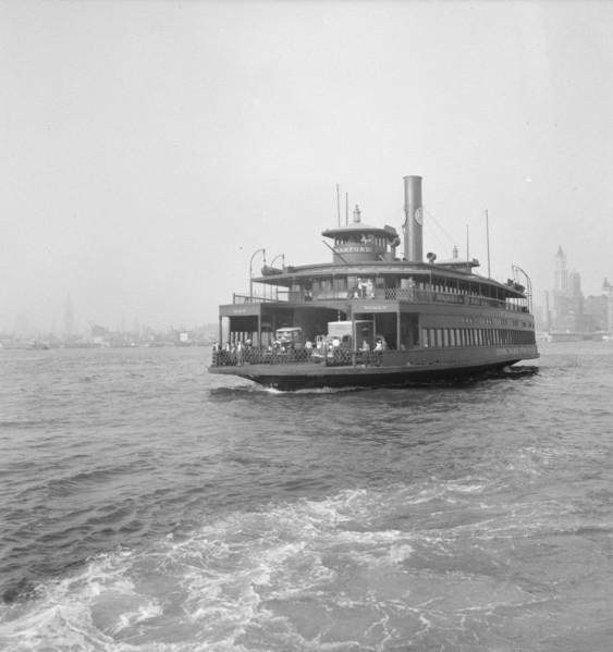 Ferry boats still transport some of the traffic between New York City and Jersey, 1939. Creator: Dorothea Lange.