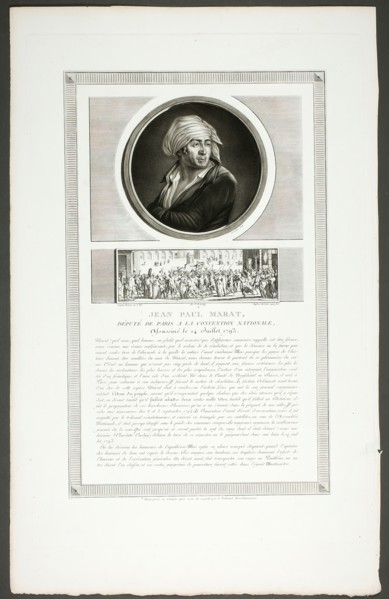 Jean Paul Marat, Paris Deputy to the National Convention, from Tableaux historiques d..., 1798–1804. Creator: Charles Francois Gabriel Levachez.