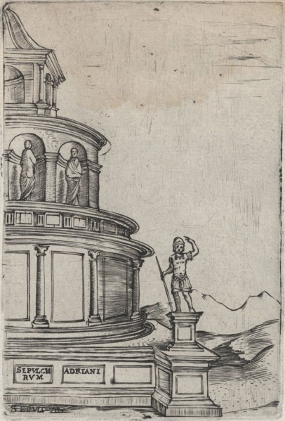 Sepulchrum (sic) Adriani, from a Series of 24 Depicting (Reconstructed) Build..., Plate ca. 1530-50. Creator: Anon.