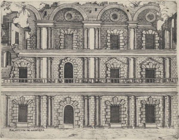 Palatium M. Agrippa, from a Series of 24 Depicting (Reconstructed) Buildings ..., Plate ca. 1530-50. Creator: Anon.