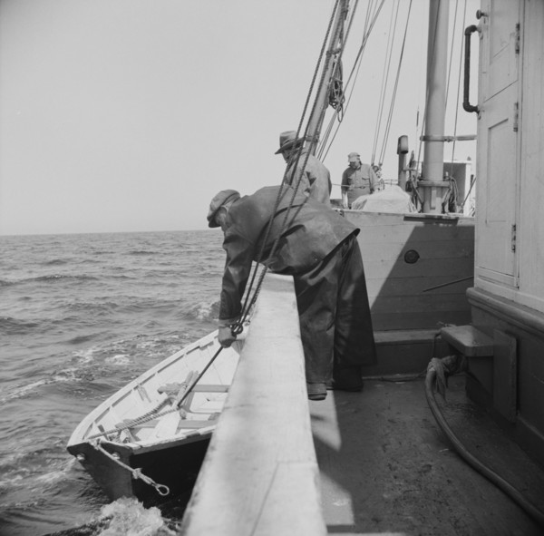 On board the fishing boat Alden, out of Gloucester, Massachusetts, 1943. Creator: Gordon Parks.