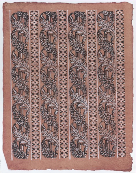 Sheet with four borders with a garland of acanthus leaves and flowers, late 18th-mid-19th century.