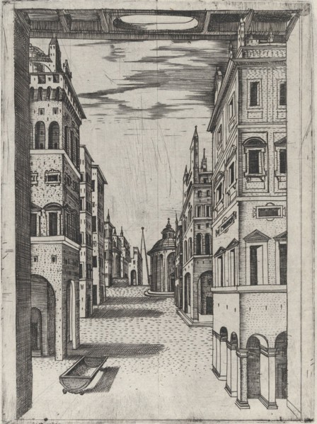 Design for a Stage Set Depicting a Perspectival View of an Ideal Renaissance City, ca. 1550-60.
