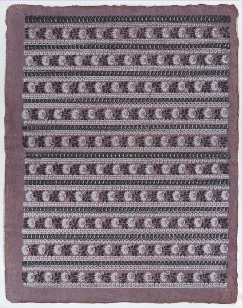 Sheet with ten borders with floral patterns on purple background, late 18th-mid-19th century.